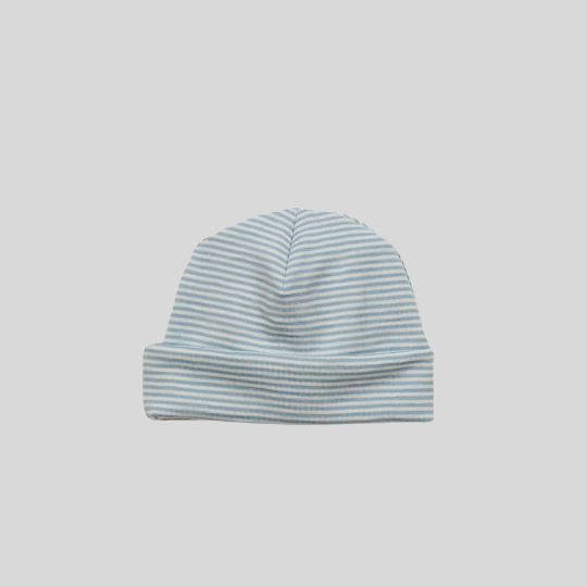 Blue and Cream Striped Merino Beanie