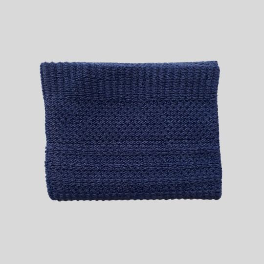 Folded flat view of the Navy Merino Stroller Blanket