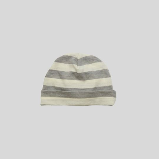 Grey and Cream Striped Merino Beanie