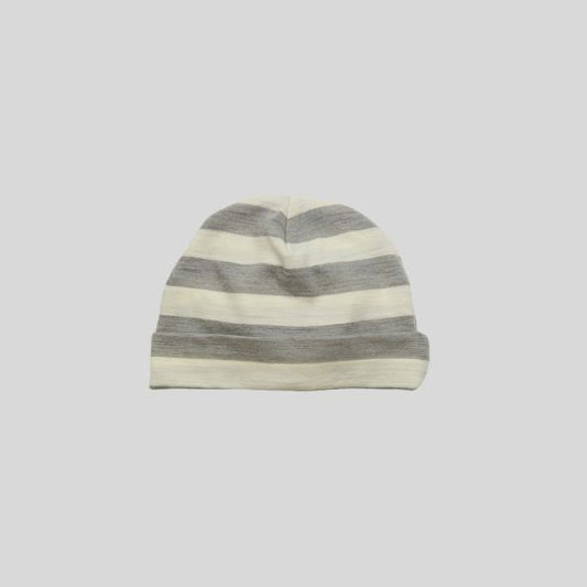 Grey and Cream Striped Merino Beanie