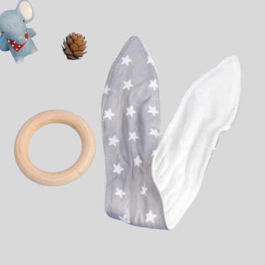 Grey Teething Ring with Bunny Ears Seperated