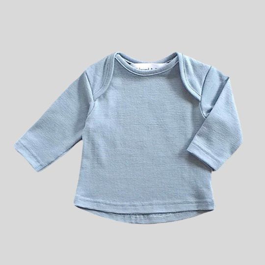 Front view of the Pale Blue Merino Long Sleeve Top