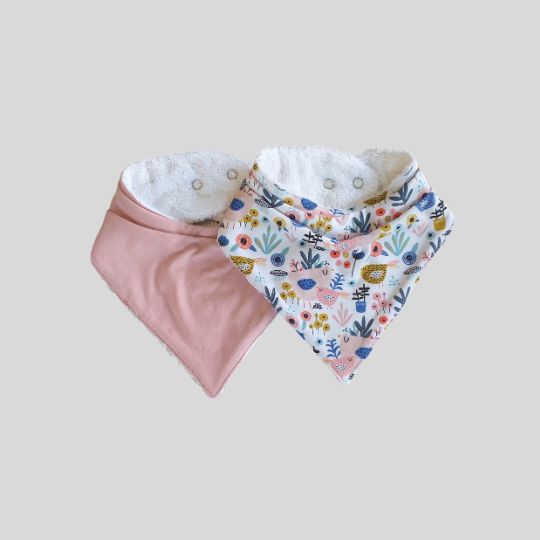 Front view of the Pink and the Pink Chickens Bandana Dribble Bib