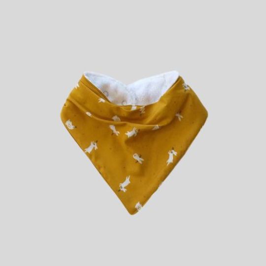 Front view of the White Rabbit Bandana Dribble Bib