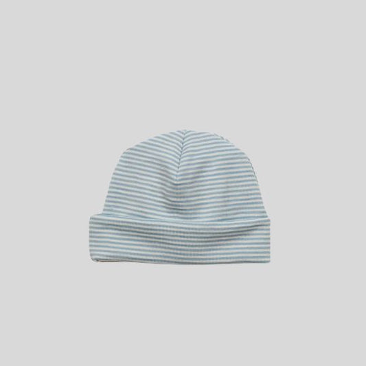 Blue and Cream Striped Merino Beanie