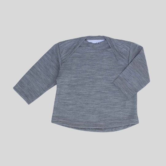 Front view of the Grey Marle Merino Long Sleeved Top