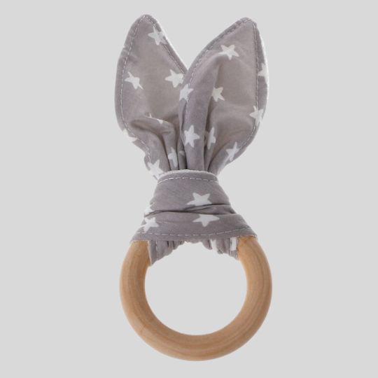 Grey Bunny Ears Teething Ring