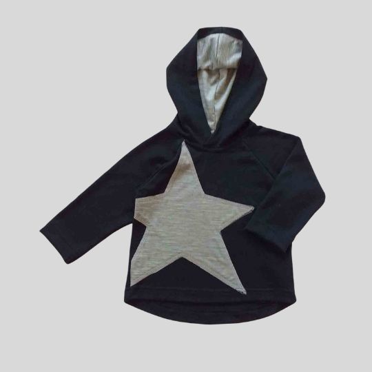 Front view of the Navy and Grey Marle Rising Star Merino Hoody