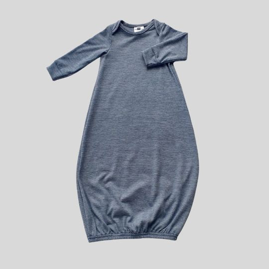 Front view of a Merino Baby Gown coloured Navy