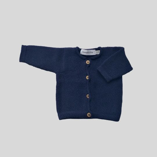 Front view of a Navy Knitted Merino Cardi