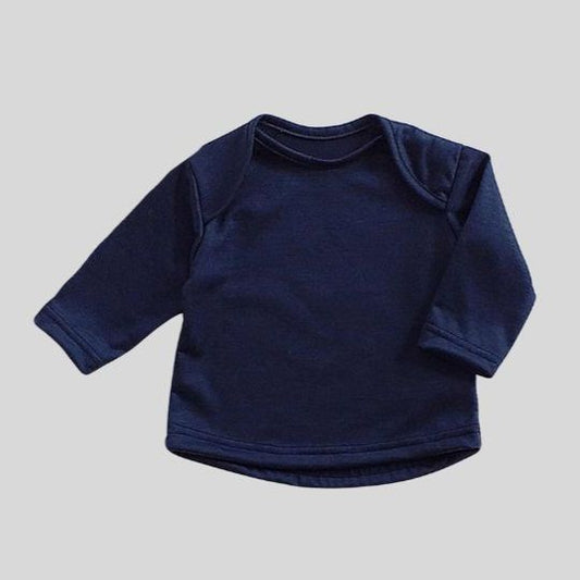 Front view of the Navy Merino Long Sleeve Top