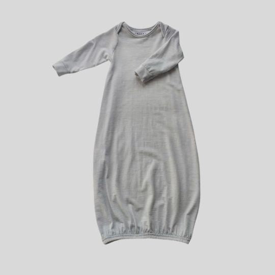 Front view of a Merino Baby Gown coloured Smoke