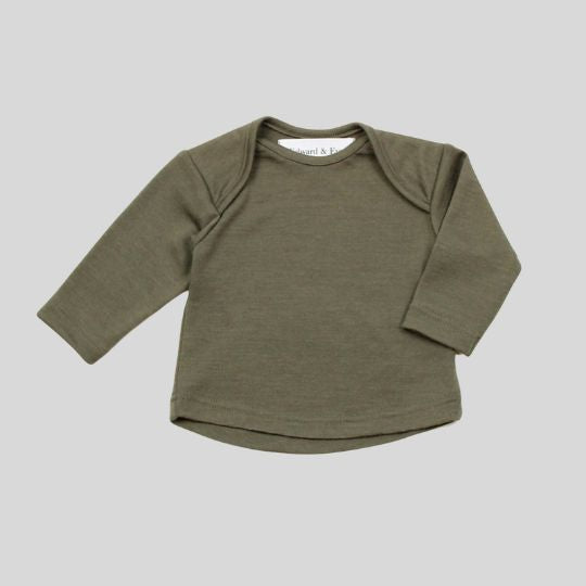 Front view of the Olive Green Merino Long Sleeved Top