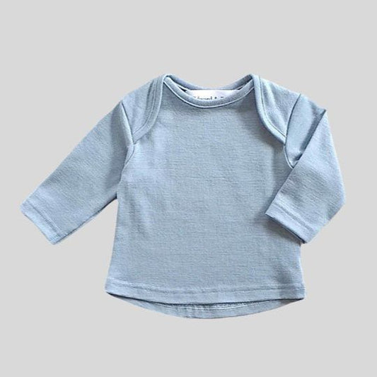 Front view of the Pale Blue Merino Long Sleeve Top