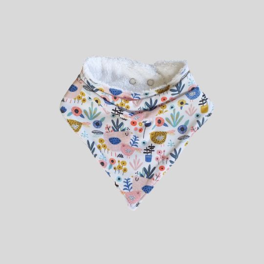 Front view of the Pink Chickens Bandana Dribble Bib