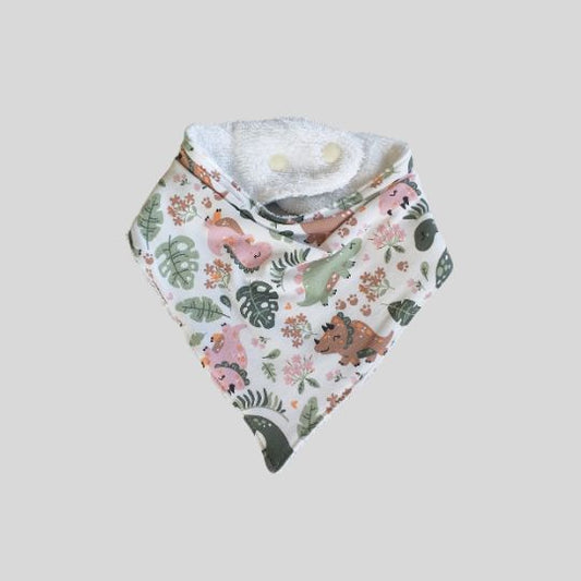 Front view of the Pink Dinosaurs Bandana Dribble Bib