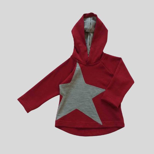 Front view of the Red and Grey Marle Rising Star Merino Hoody