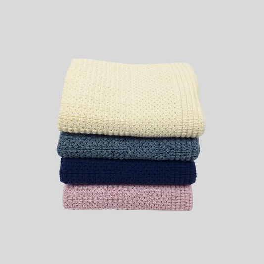 Stake of Cream, Grey, Navy and Pink Merino Stroller Blankets